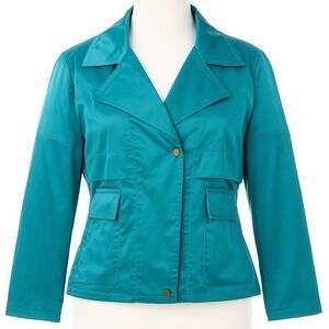 NWT Carlisle Satin Utility Jacket Teal Blue Short Zip Pockets Structured Sz 6